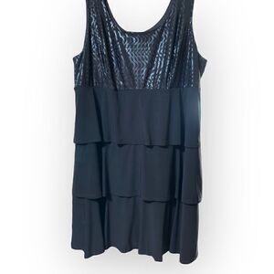 Fashion Bug sleeveless tiered ruffled black faux sequin dress womens size 2x